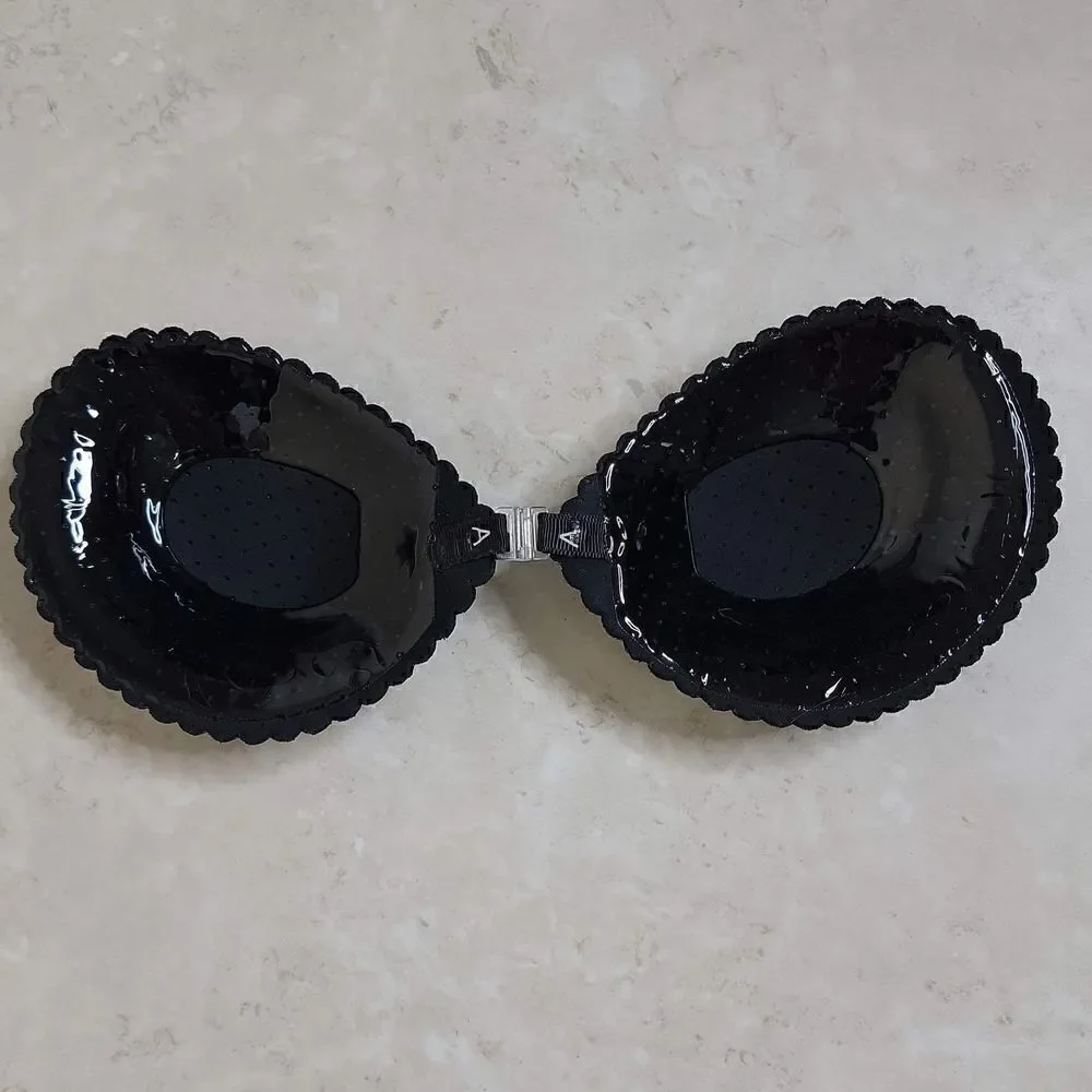 Self Adhesive Bra C Cup Backless Seashell Scallop Black